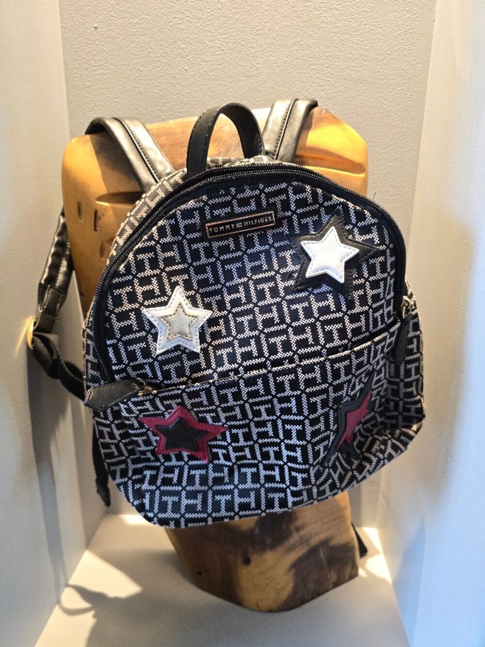 Tommy Hilfiger TH Monogram Mini Backpack Black White Logo Bag Charm